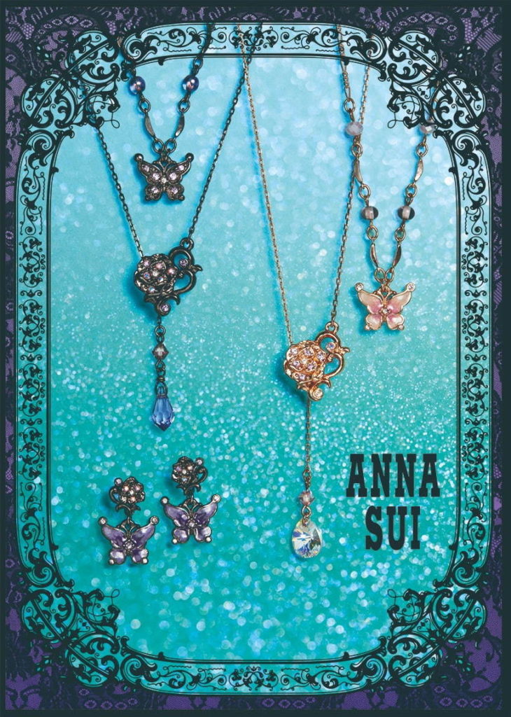 ANNA SUI  パープル×ブラック　バラ　バタフライ　モチーフ　ネックレス