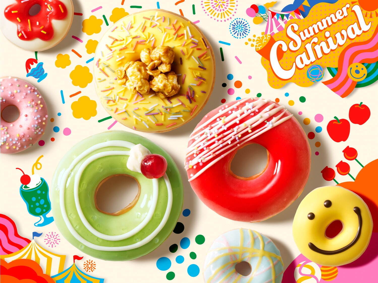 クリスピー・クリーム・ドーナツから、りんご飴やクリームソーダをイメージした夏季限定ドーナツ「Summer Carnival」 クリスピー・クリーム・ドーナツから、りんご飴やクリームソーダをイメージした夏季限定ドーナツ「Summer Carnival」