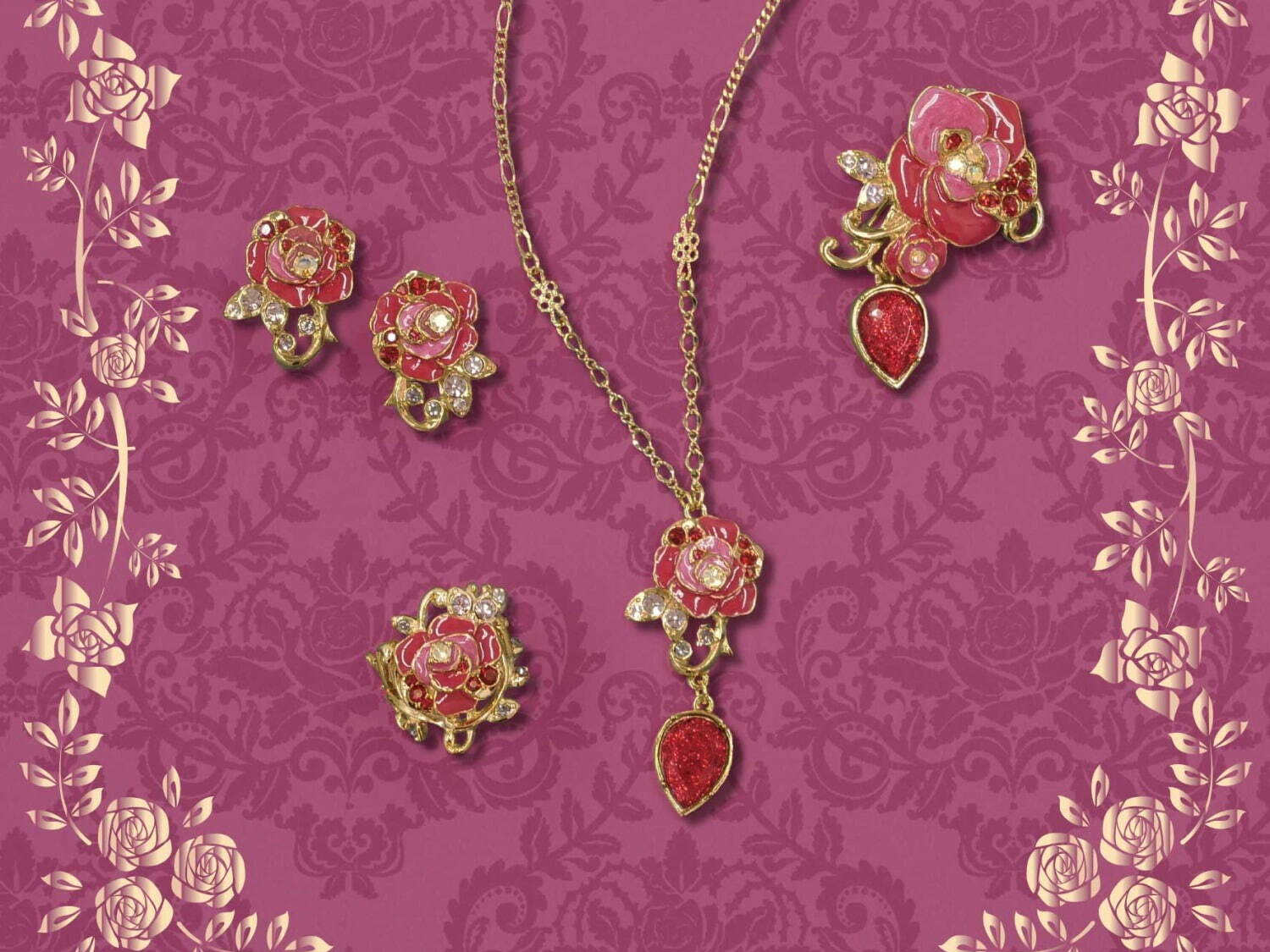 ANNA SUI アナスイ　ブローチ　薔薇　バラ　ピンク　ビジュー アナ スイから、“赤いバラ”モチーフの新作アクセサリーが発売