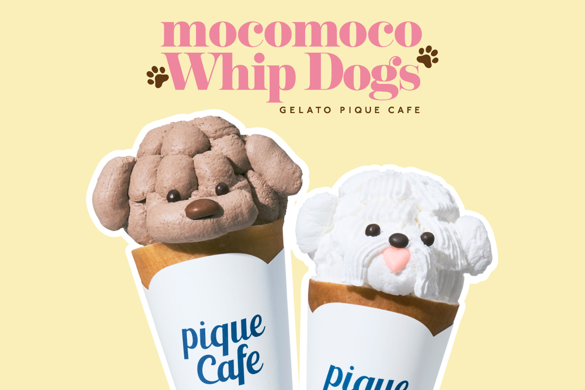 ジェラート ピケ カフェから、2匹の犬がクレープに変身「mocomoco Whip Dogs」が発売！